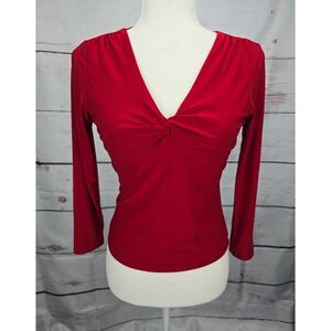Y2K Petite‎ Red Clubwear Fitted Twist Front V-Neck Top Blouse Bodycon